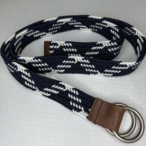 Navy and White Braided Belt with Brown Accents